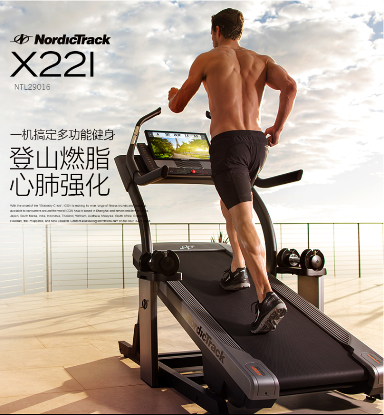美国爱康X22i诺迪克跑步机家用静音智能全彩屏健身房专用登山机